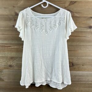 Max Studio Womens Shirt Short Flutter Sleeve Floral Lace Detail Boho‎ Prairie 2X